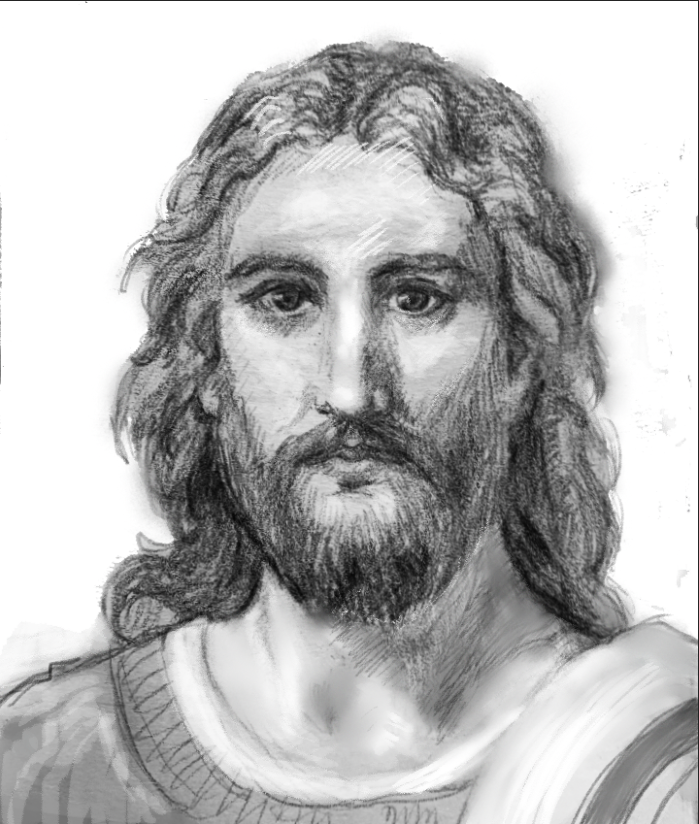 Black and white drawing sketch of Jesus Christ